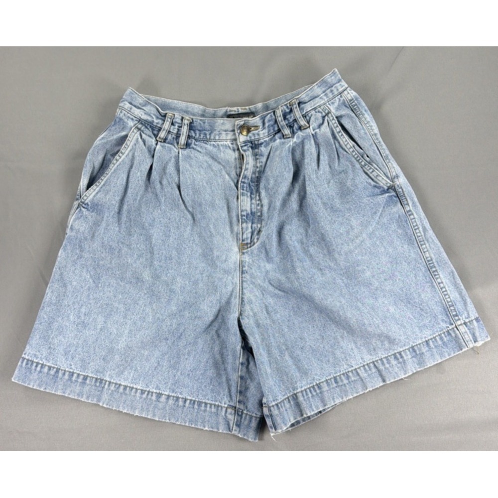 Lizwear Denim Shorts High Waist Pleated Light Wash Y2K Style Mom Fit